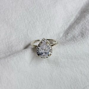 Halo pear CZ ring sterling silver size 4